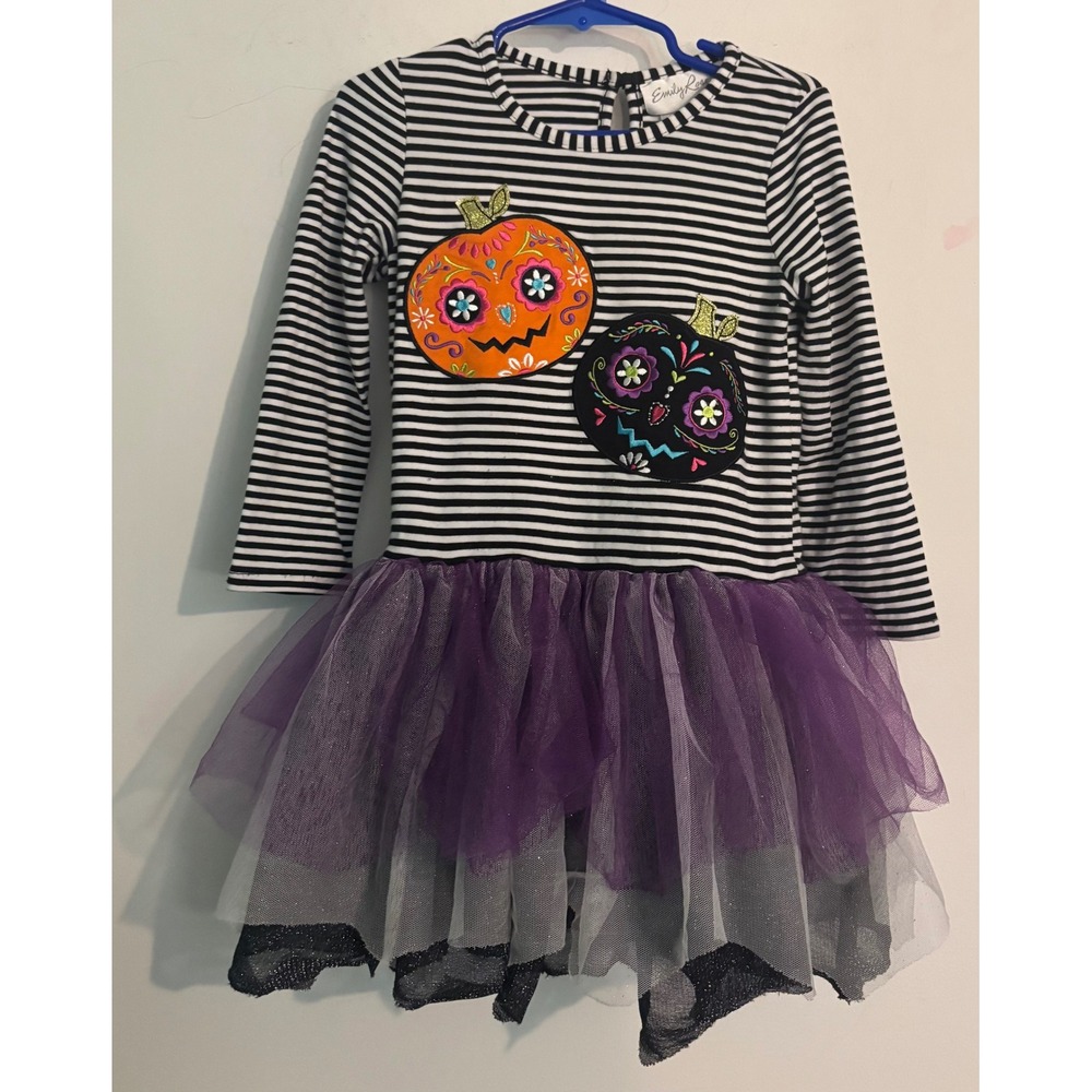 Emily Rose Toddler 4T Top Sugar Skulls Halloween Black White Purple Striped